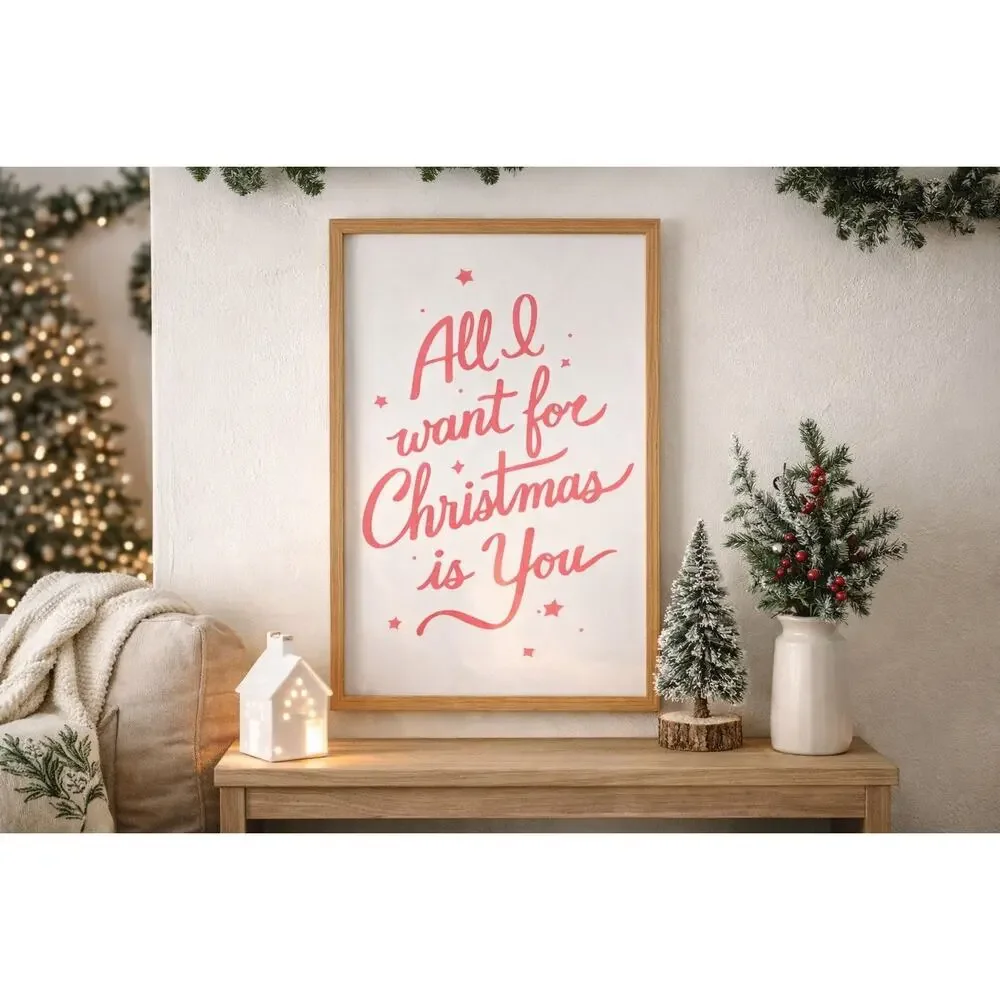 All I Want for Christmas Is You Wood Sign Opal + Olive x Threadmama Oak Frame
